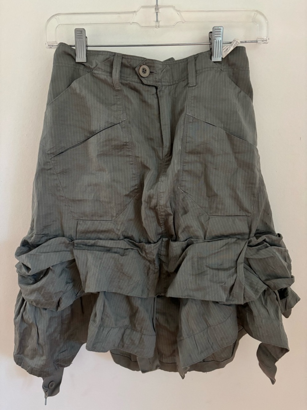 Marithe Francois Girbaud Olive-Grey Ruffled Tiered A-Line Skirt